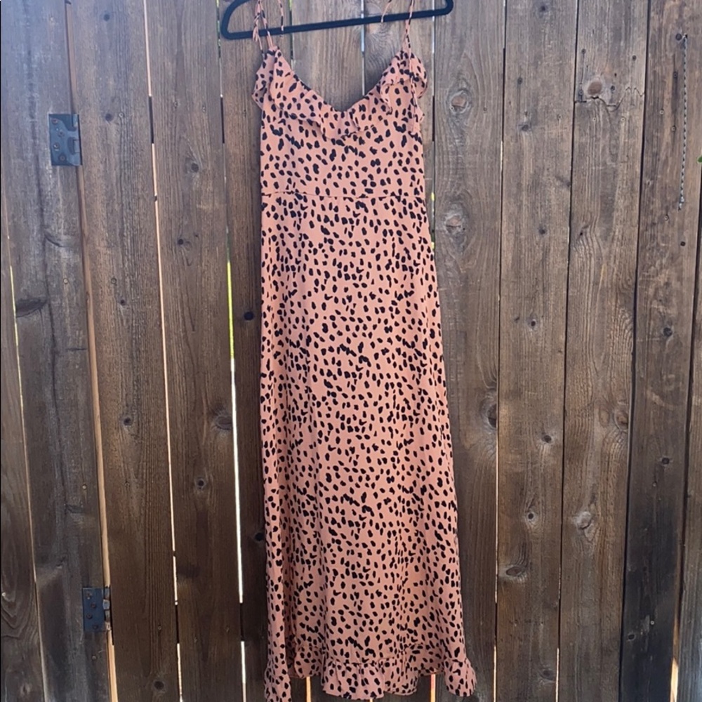 Soft coral leopard print maxi dress